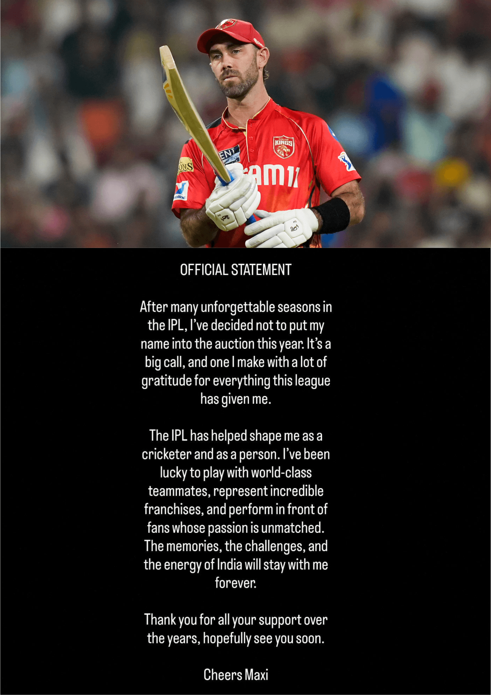 ఐ పి ఎల్ కి గ్లెన్ మాక్స్వెల్ గుడ్ బై