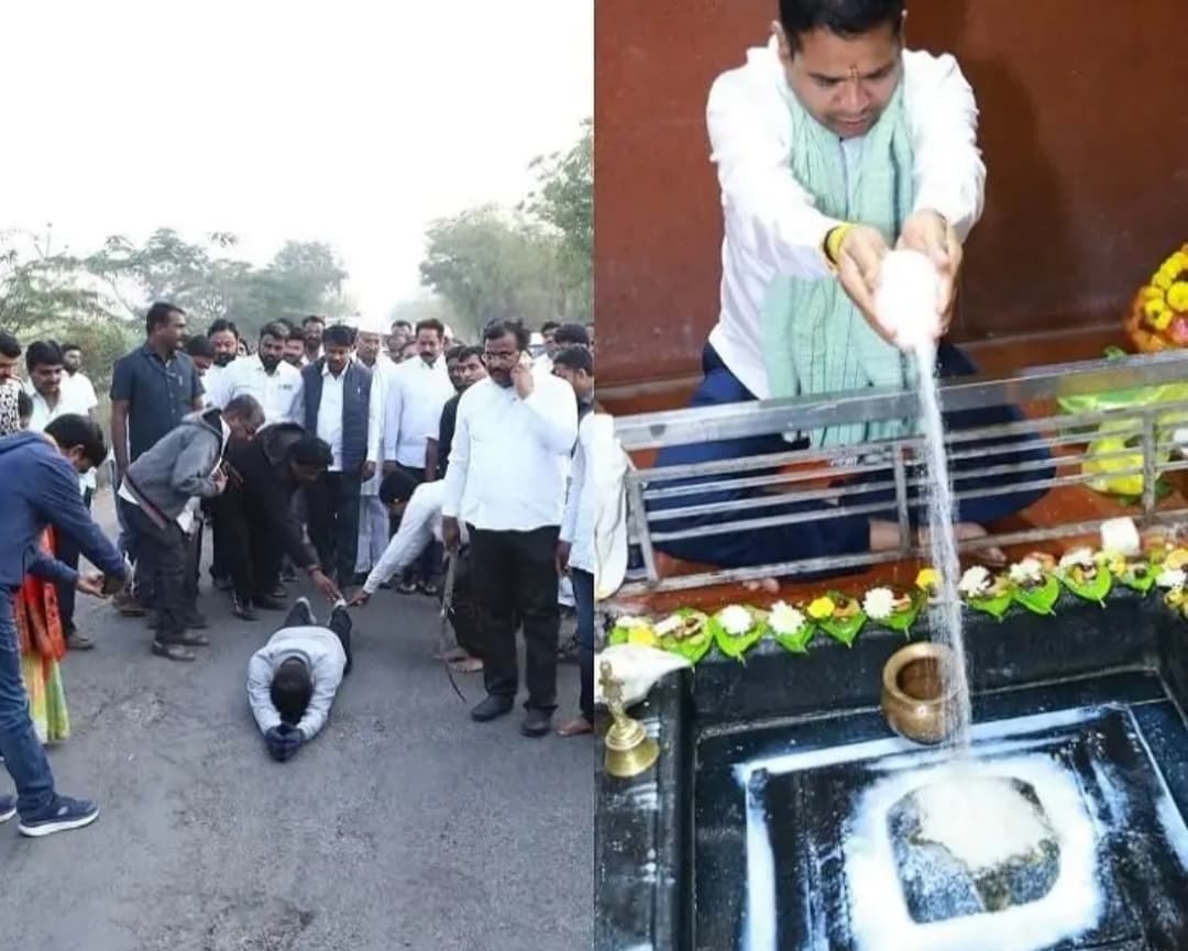 మాట నిలబెట్టుకున్న ఎమ్మెల్యే: 3 కి.మీ సాష్టాంగ నమస్కారాలు