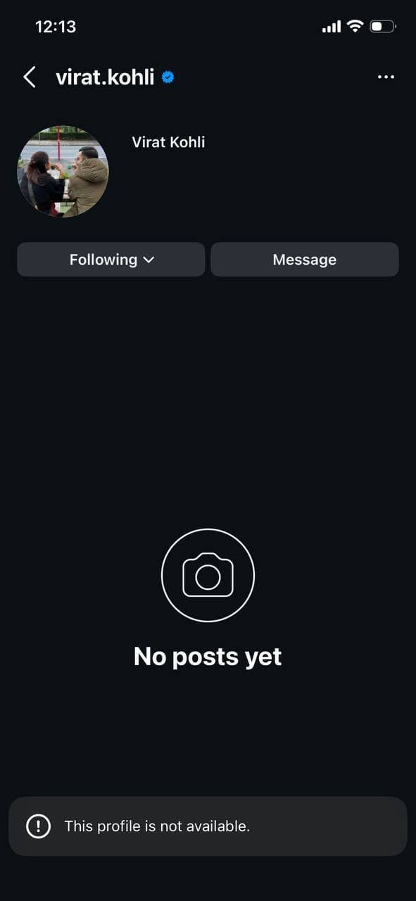 ఇంస్టాగ్రామ్ లో కోహ్లీ అకౌంట్ మాయం 